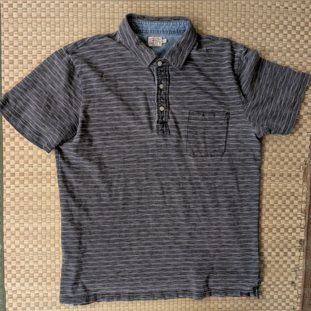 Faherty Striped Polo Blue Gray Men's Size XL
